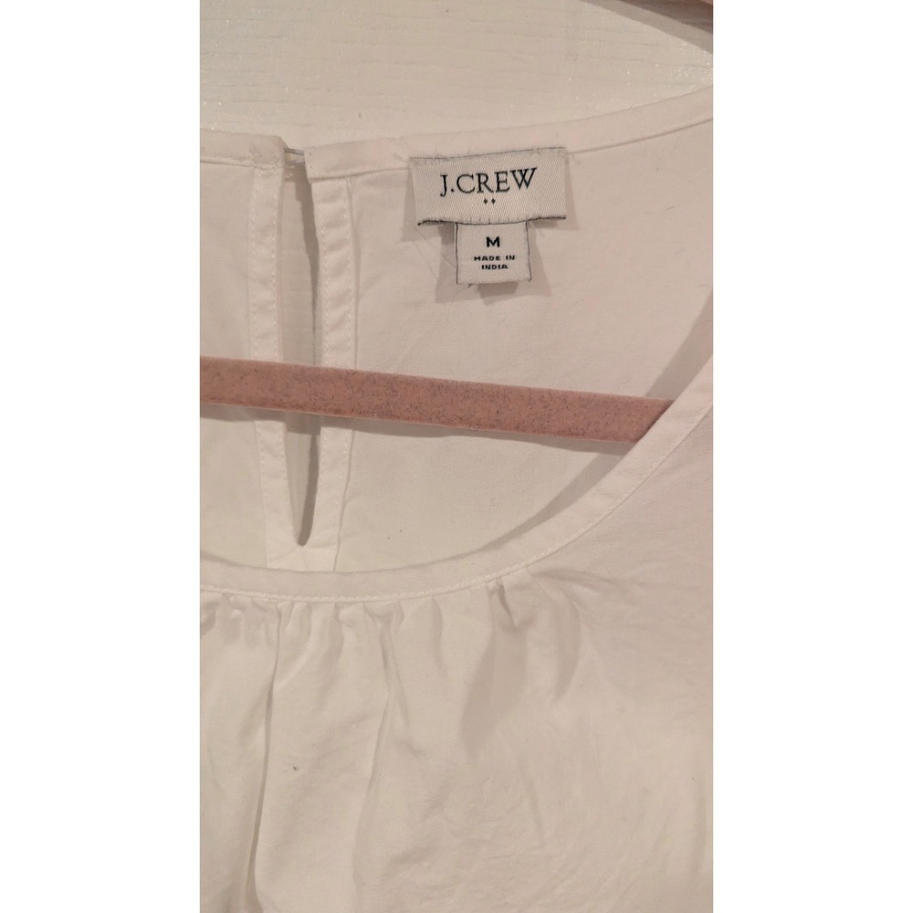 J.Crew Flutter Sleeve Top M White Blue Embroidered Cotton Scallop Boho Coastal - Picture 4 of 5